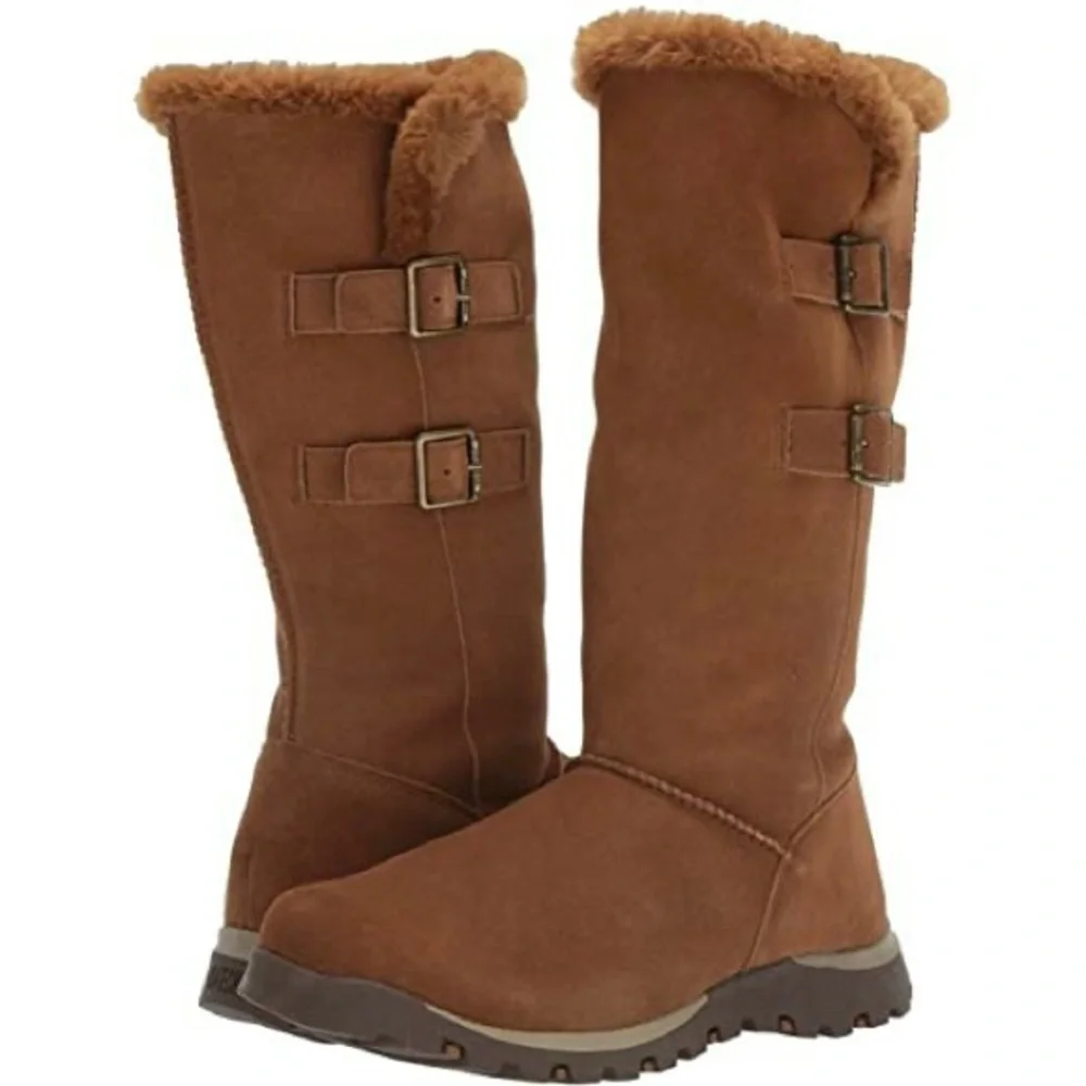 NIB Skechers Grand Jams Snowdrop Mid Calf Winter Boots Chestnut Suede - Picture 10 of 12